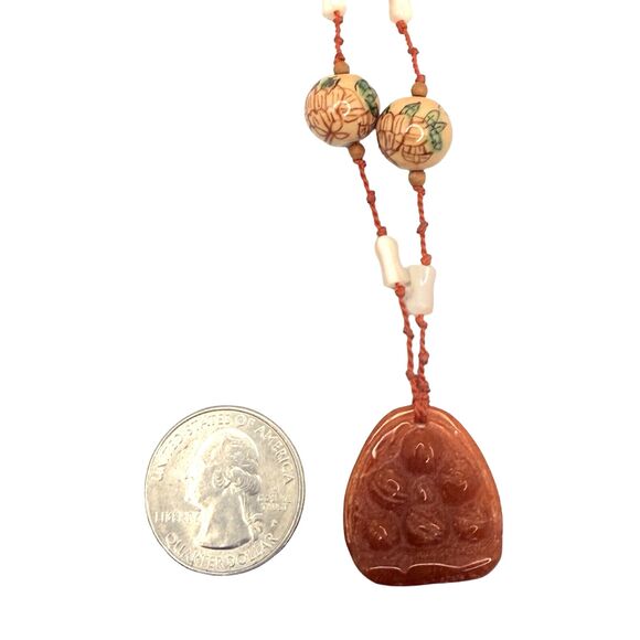 VTG Belle Costes Carved Carnelian Pendant Necklace 20" Bohemian Boho Chic - Picture 11 of 13